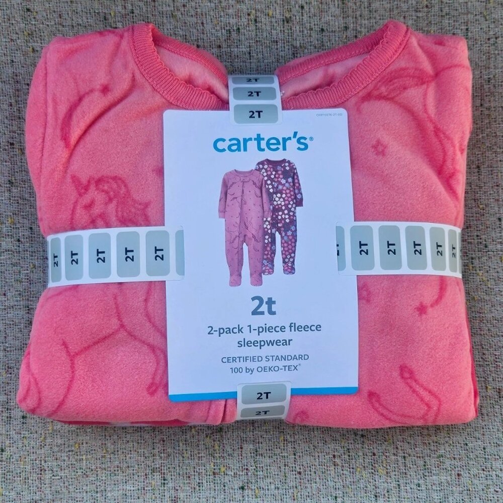 Carters 2 Pack Fleece Sleep Wear I Peice Sleepwear Pink Size 2T NWT